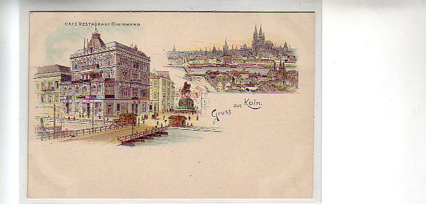 Köln am Rhein Litho Cafe Restaurant Rheinberg ca 1900 Köln am Rhein Litho Cafe Restaurant Rheinberg ca 1900