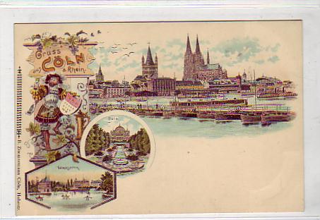 Köln am Rhein Litho Volksgarte und Stadt ca 1900 Köln am Rhein Litho Volksgarte und Stadt ca 1900