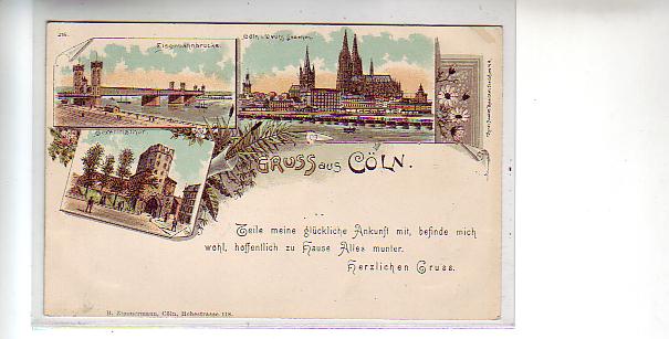 Köln am Rhein Litho Brücke und Serverinthor ca 1900 Köln am Rhein Litho Brücke und Serverinthor ca 1900