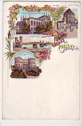 Köln am Rhein Litho Museum,Kirche,Brücke ca 1900 Köln am Rhein Litho Museum,Kirche,Brücke ca 1900
