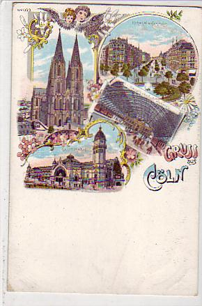 Köln am Rhein Litho Bahnhof , Dom ca 1900 Köln am Rhein Litho Bahnhof , Dom ca 1900