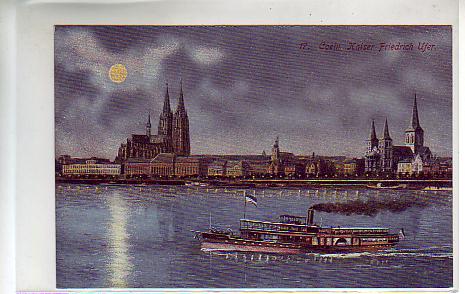 Köln am Rhein Raddampfer bei Nacht ca 1915 Köln am Rhein Raddampfer bei Nacht ca 1915