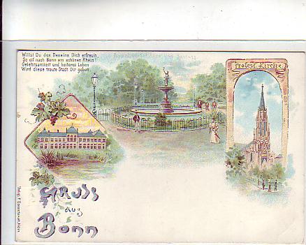 Bonn am Rhein Litho Ansichtskarte ca 1900 Bonn am Rhein Litho Ansichtskarte ca 1900