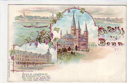 Bonn am Rhein Litho Ansichtskarte ca 1900 Bonn am Rhein Litho Ansichtskarte ca 1900