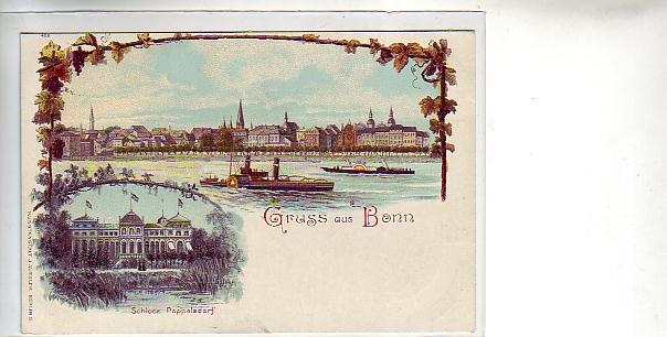 Bonn am Rhein Litho Raddampfer u.Schloss Poppelsdorf ca 1900 Bonn am Rhein Litho Raddampfer u.Schloss Poppelsdorf ca 1900