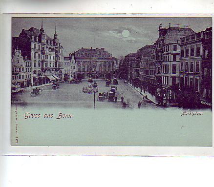 Bonn am Rhein Marktplatz bei Mondschein ca 1900 Bonn am Rhein Marktplatz bei Mondschein ca 1900