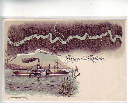 Köln-Koblenz-Mainz am Rhein Raddampfer Litho ca 1900 Köln-Koblenz-Mainz am Rhein Raddampfer Litho ca 1900