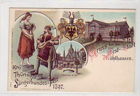Mühlhausen Thüringen Sängerbund-Fest Litho von 1897 Mühlhausen Thüringen Sängerbund-Fest Litho von 1897