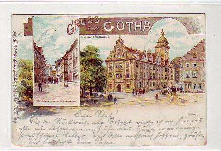 Gotha Thüringen Rathaus und Marktstrasse Litho von 1898 Gotha Thüringen Rathaus und Marktstrasse Litho von 1898