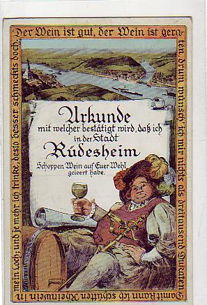 Rüdesheim im Rheingau Weinfass,Werbung,Raddampfer 1938 Rüdesheim im Rheingau Weinfass,Werbung,Raddampfer 1938