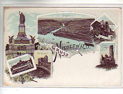 Bingen ,Jagdschloss,Burg Ehrenfels-Rheinstein Litho ca 1900 Bingen ,Jagdschloss,Burg Ehrenfels-Rheinstein Litho ca 1900