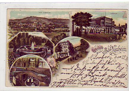 Bad Nauheim Parkstrasse,Kurbrunnen Litho 1902 Bad Nauheim Parkstrasse,Kurbrunnen Litho 1902