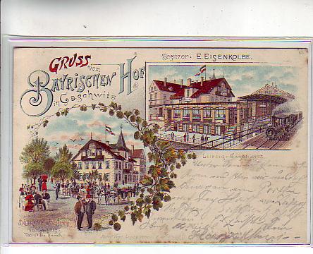 Leipzig Gaschwitz Gasthaus und Bahnhof,Eisenbahn Litho 1902 Leipzig Gaschwitz Gasthaus und Bahnhof,Eisenbahn Litho 1902