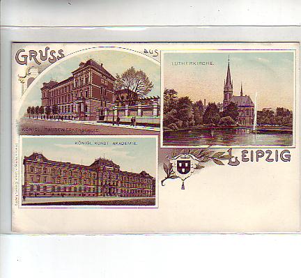 Leipzig Litho Kirche,Schule,Akademie ca 1900 Leipzig Litho Kirche,Schule,Akademie ca 1900