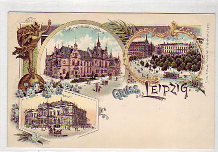 Leipzig Litho Buchhandlung,Börse,Reichsbank ca 1900 Leipzig Litho Buchhandlung,Börse,Reichsbank ca 1900