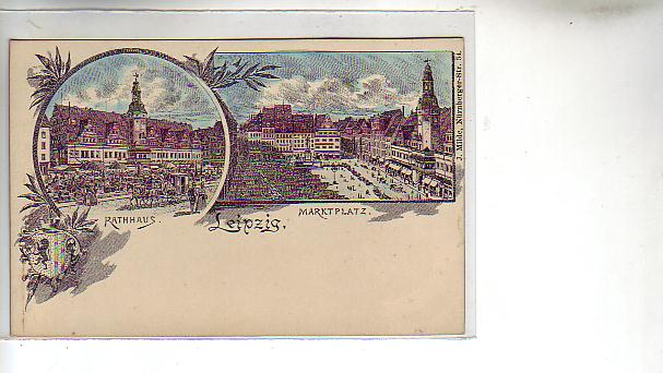 Leipzig Litho Rathaus und Marktplatz vor 1900 Leipzig Litho Rathaus und Marktplatz vor 1900