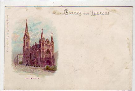 Leipzig Litho Peterskirche ca 1900 Leipzig Litho Peterskirche ca 1900