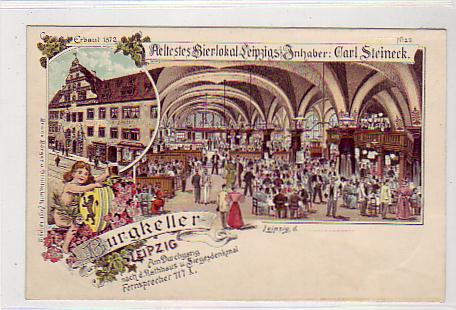 Leipzig Litho Bierlokal Burgkeller ca 1900 Leipzig Litho Bierlokal Burgkeller ca 1900