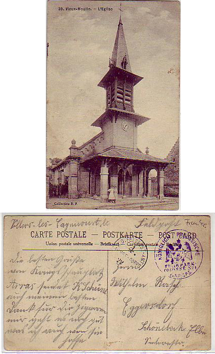 Frankreich Feldpost Vieux-Moullin L´Eglise Frankreich Feldpost Vieux-Moullin L´Eglise