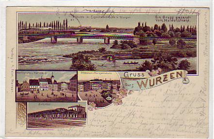 Wurzen in Sachsen Litho mit Mulde Eisenbahnbrücke von 1899 Wurzen in Sachsen Litho mit Mulde Eisenbahnbrücke von 1899
