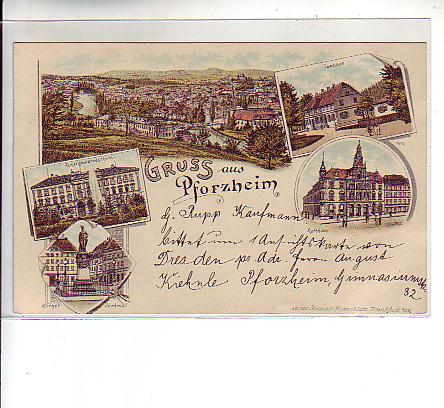 Pforzheim Litho Ansichtskarte von 1896 Pforzheim Litho Ansichtskarte von 1896