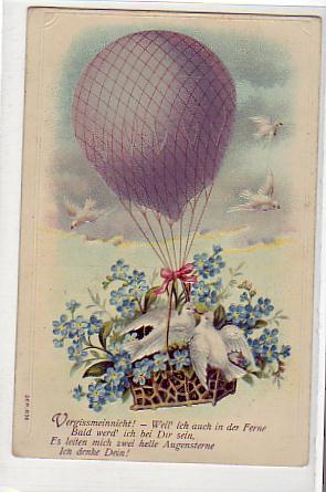 Kitsch Ballon,Tauben,Blumen,Prägekarte 1908 Kitsch Ballon,Tauben,Blumen,Prägekarte 1908