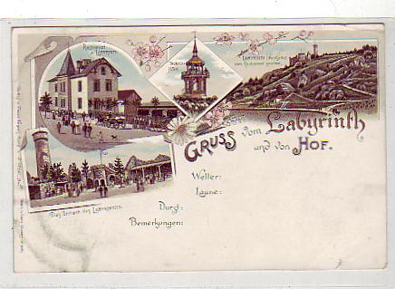 Hof in Bayern Litho Ansichtskarte Restaurant Labyrinth ca 1900 Hof in Bayern Litho Ansichtskarte Restaurant Labyrinth ca 1900