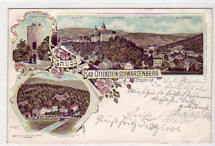 Schwarzenberg-Ottenstein Erzgebirge Litho Ansichtskarte von 1898 Schwarzenberg-Ottenstein Erzgebirge Litho Ansichtskarte von 1898