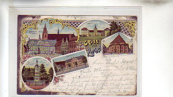 Zerbst in Sachsen-Anhalt Litho mit Bauschule,Schloss,Markt 1898 Zerbst in Sachsen-Anhalt Litho mit Bauschule,Schloss,Markt 1898