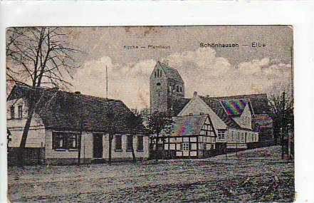 Schönhausen Elbe Kirche und Pfarrhaus ca 1920 Schönhausen Elbe Kirche und Pfarrhaus ca 1920