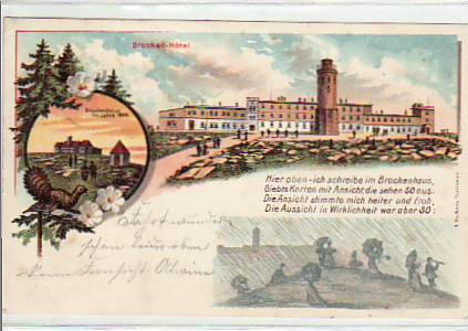 Brocken Harz mit Litho Geschichte,Blumen und Brockenhaus 1900 Brocken Harz mit Litho Geschichte,Blumen und Brockenhaus 1900