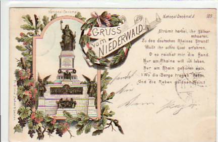 Niederwald National-Denkmal bei Rüdesheim Litho 1897 Niederwald National-Denkmal bei Rüdesheim Litho 1897