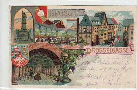 Rüdesheim Litho Prägekarte Drosselgasse 1904 Rüdesheim Litho Prägekarte Drosselgasse 1904