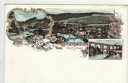 Elsterberg im Vogtland Litho mit Eisenbahnbrücke ca 1900 Elsterberg im Vogtland Litho mit Eisenbahnbrücke ca 1900
