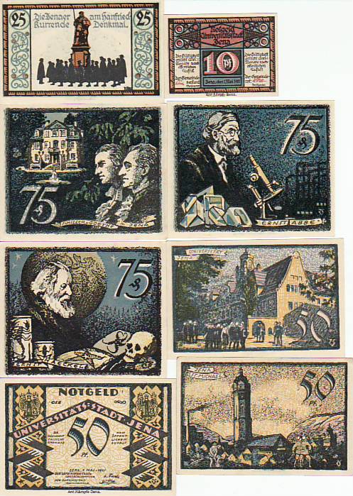 Jena 8 Scheine Notgeld mit Bildern,Schiller,Goethe Jena 8 Scheine Notgeld mit Bildern,Schiller,Goethe