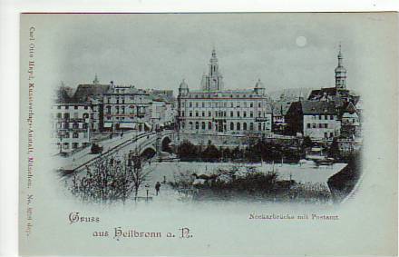 Heilbronn am Neckar Mondschein AK Postamt ca 1900 Heilbronn am Neckar Mondschein AK Postamt ca 1900
