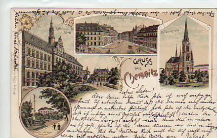 Chemnitz Litho mit Johannisplatz,Rathaus,Kirche 1897 Chemnitz Litho mit Johannisplatz,Rathaus,Kirche 1897