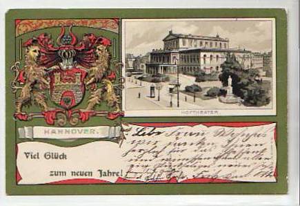 Hannover Theater als Prägekarte mit Wappen 1901 Hannover Theater als Prägekarte mit Wappen 1901