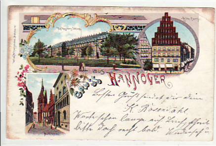 Hannover Schloss Canzlei und Kirche Litho 1899 Hannover Schloss Canzlei und Kirche Litho 1899