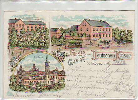 Schkopau Gasthof Deutscher Kasier Litho AK von 1902 Schkopau Gasthof Deutscher Kasier Litho AK von 1902