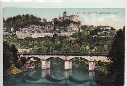 Rudelsburg und Eisenbahnbrücke bei Bad Kösen ca 1915 Rudelsburg und Eisenbahnbrücke bei Bad Kösen ca 1915