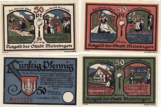 Meiningen Thüringen 4 Scheine Notgeld