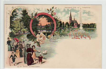 Leipzig Litho Johannapark-Teich ca 1900 Leipzig Litho Johannapark-Teich ca 1900