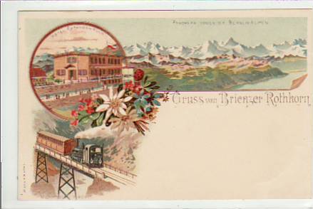 Brienzer Rothhorn Schweiz Litho mit Bergbahn ca 1900 Brienzer Rothhorn Schweiz Litho mit Bergbahn ca 1900