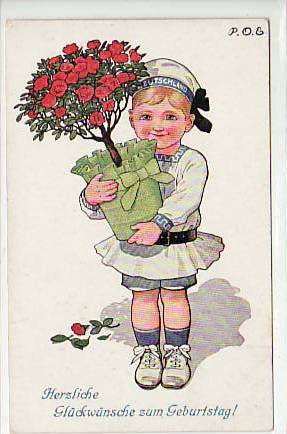 Glückwunsch zum Geburtstag Kind mit Blumen 1917 Glückwunsch zum Geburtstag Kind mit Blumen 1917