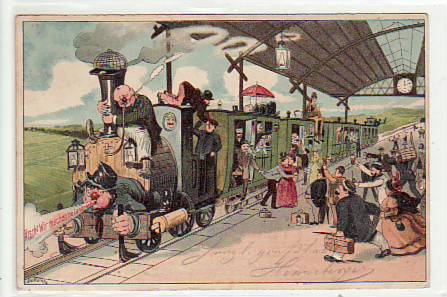 Eisenbahn Künstlerkarte J.v.Kulas Landpartie 1901 Eisenbahn Künstlerkarte J.v.Kulas Landpartie 1901