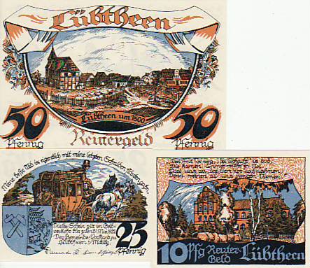 Lübtheen in Mecklenburg 3 Scheine Notgeld