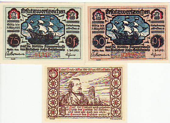Stettin Pommern 3 Scheine Notgeld