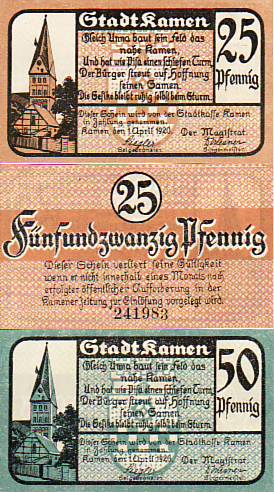 Kamen 3 Scheine Notgeld mit Bildern Kamen 3 Scheine Notgeld mit Bildern