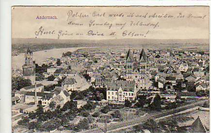 Andernach am Rhein mit Eisenbahn-Linie 1916 Andernach am Rhein mit Eisenbahn-Linie 1916